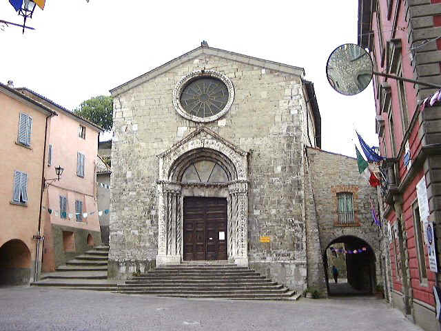 The main church. Note the slanting door top.
