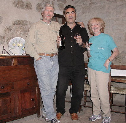 I enjoy a toast with Peppone and Teddie in Andrea's cantina